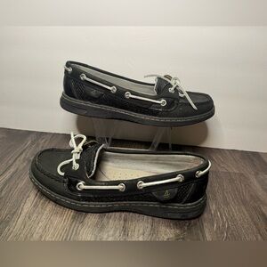 🔥Women's SPERRY 9101858 Black Slip-On Lace Boat Shoes Size 8 M